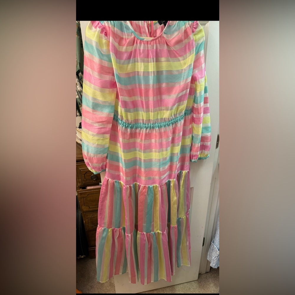 Halogen® x Atlantic-Pacific Long Sleeve Stripe Tiered Organza Dress size XS
